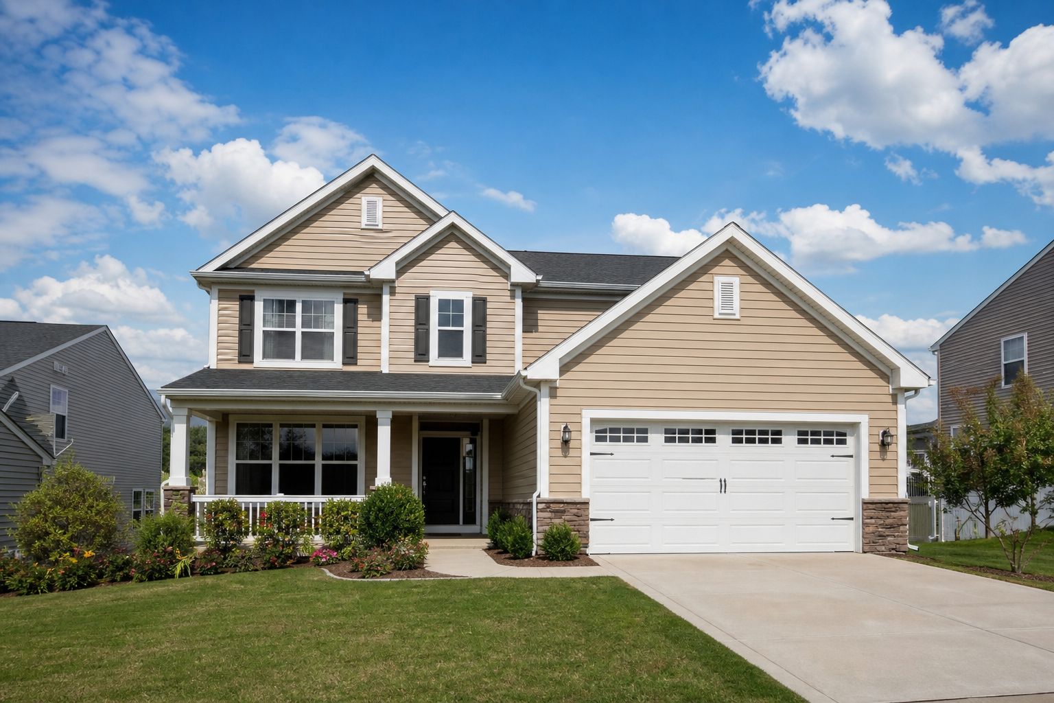 Suburban American home with newly installed lap siding
